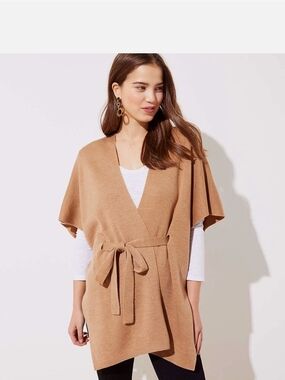 LOFT Camel  Color Wrap Belted Knit Wrap Sweater Size XS/S